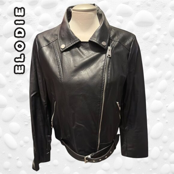 Elodie Jackets & Blazers - Edgy Black Faux Leather Moto Jacket - Butter Soft Size L